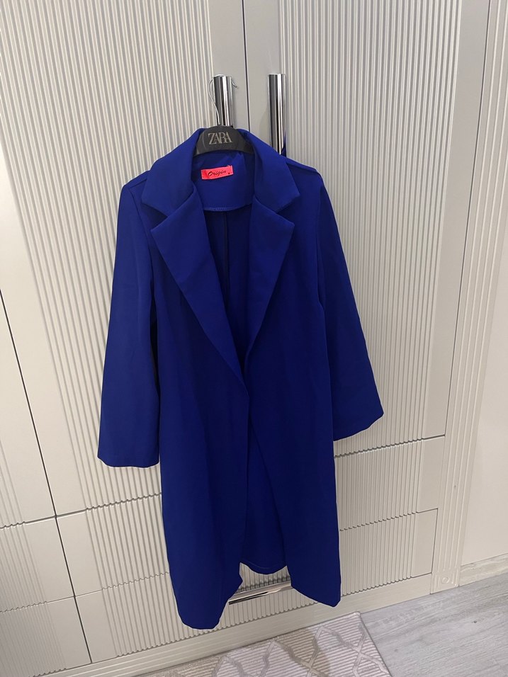 Zara Mavi Uzun Kadın Blazer Ceket - Görsel 4