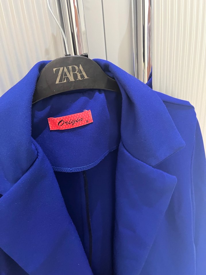 Zara Mavi Uzun Kadın Blazer Ceket - Görsel 2