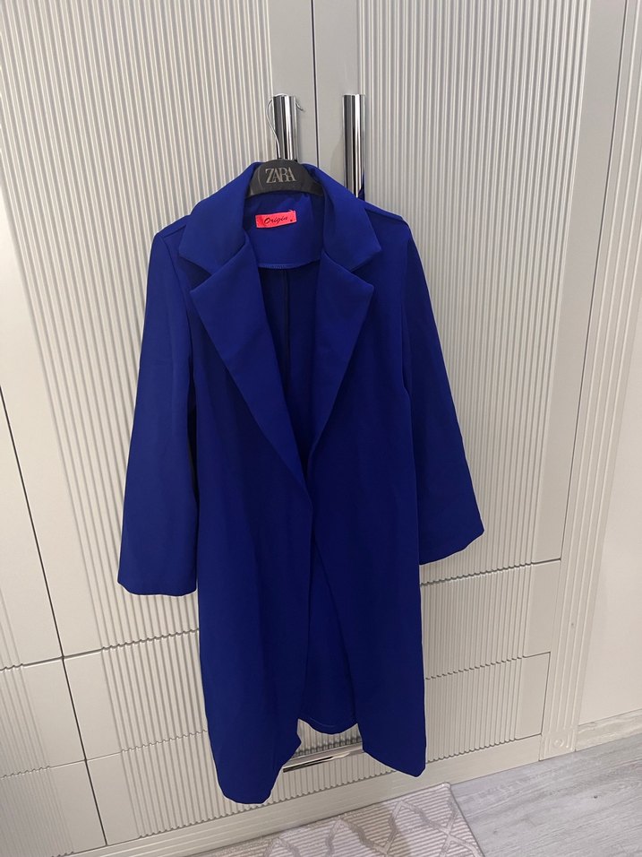 Zara Mavi Uzun Kadın Blazer Ceket - Görsel 3