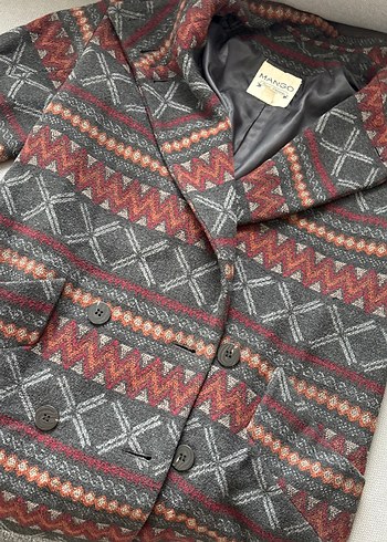 Desenli Bohem Kadın Yün Kaban - Görsel 3