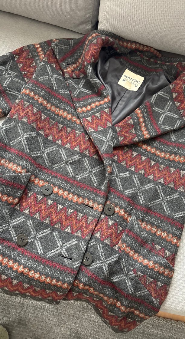 Desenli Bohem Kadın Yün Kaban - Görsel 3