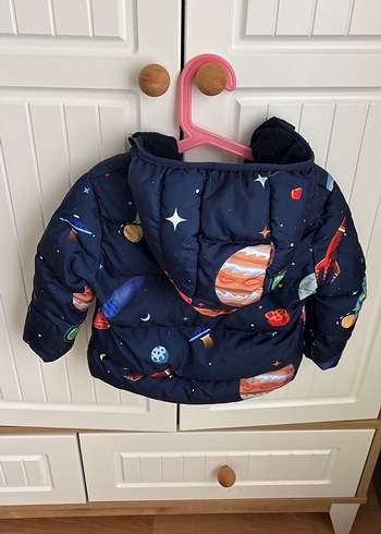 Uzay Desenli Mavi Erkek Çocuk Kaban - Görsel 3