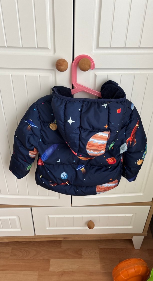 Uzay Desenli Mavi Erkek Çocuk Kaban - Görsel 3