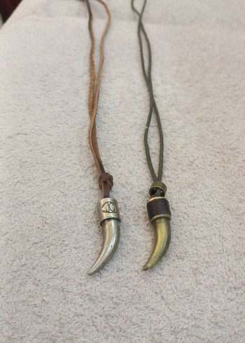 erkek kurt dişi pirinç deri kolye - Görsel 2