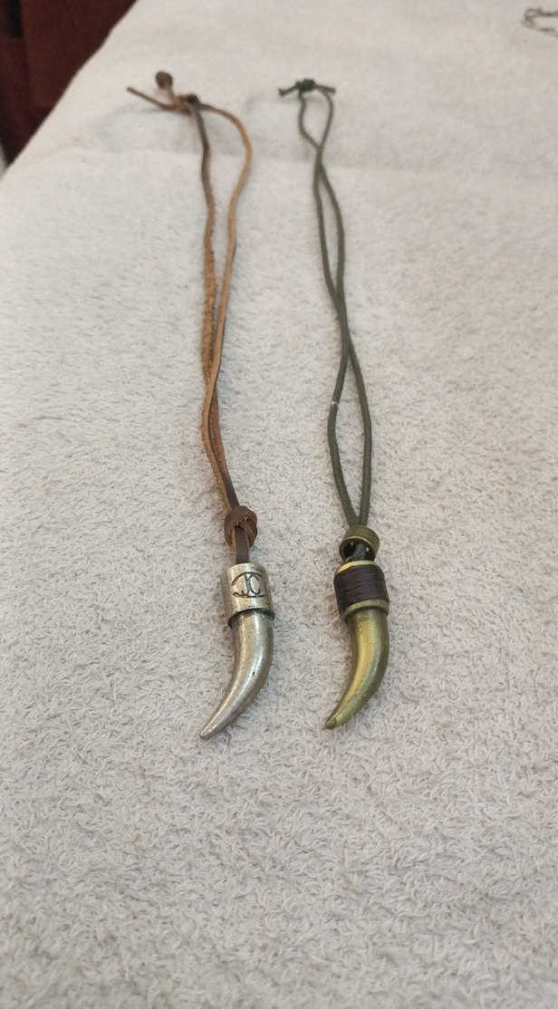 erkek kurt dişi pirinç deri kolye - Görsel 2