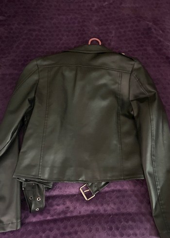 Kadın Siyah Biker Deri Ceket - Görsel 3