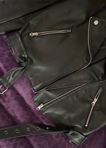 Kadın Siyah Biker Deri Ceket - Görsel 2