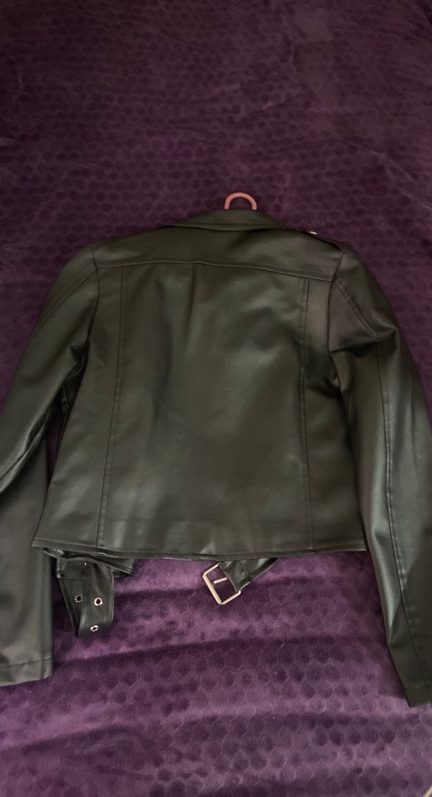 Kadın Siyah Biker Deri Ceket - Görsel 3