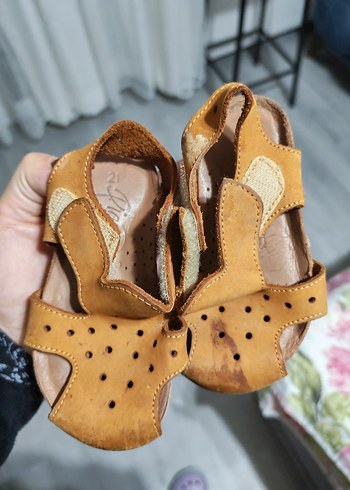 Bej Deri Tokalı  Çocuk Terlik sandalet - Görsel 2