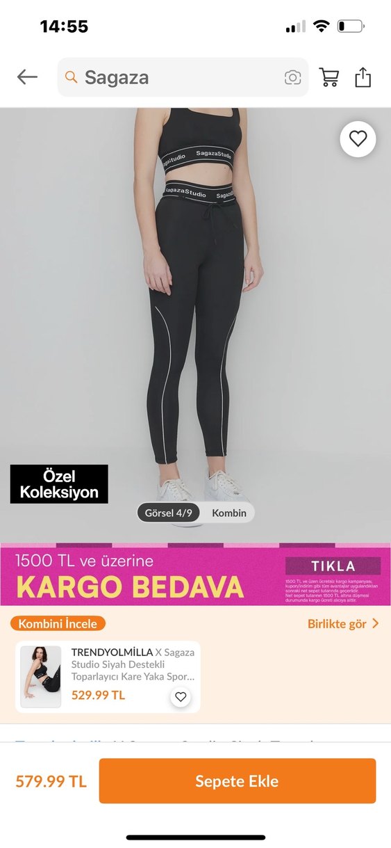 Siyah Baskılı Spor Tayt takım tişört hediyeli - Görsel 2