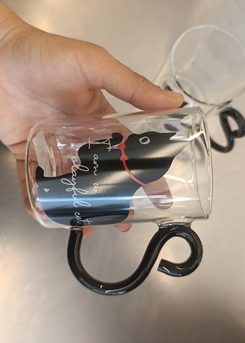 Camlı Kedi Kulplu Kupa 2li set halinde - Görsel 3