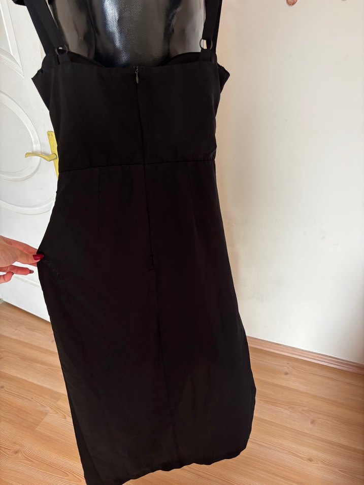 Siyah Drapeli Uzun Straplez Kadın Elbise - Görsel 5