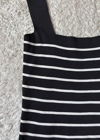 Çizgili Siyah Triko Kadın Atlet - Görsel 2