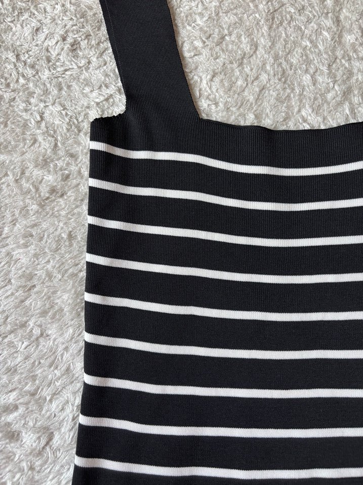 Çizgili Siyah Triko Kadın Atlet - Görsel 2