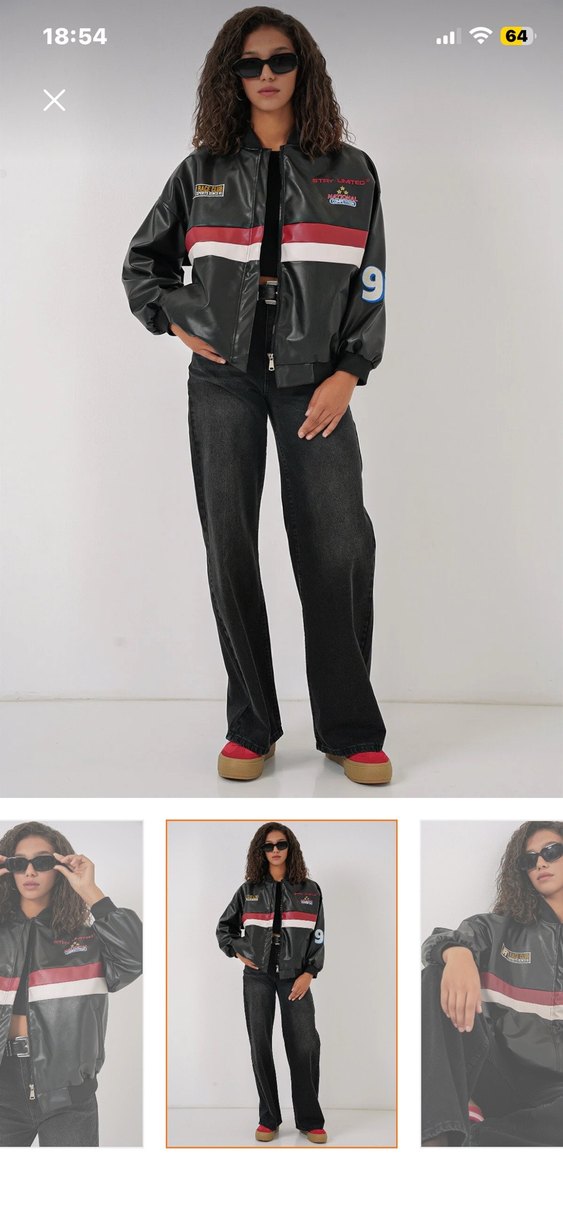 Baskılı suni deri bomber ceket siyah motorcu ceket - Görsel 2