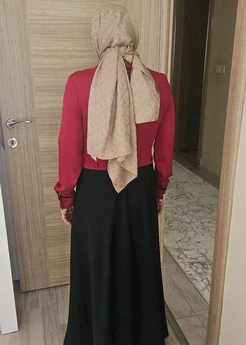 Bordo Siyah Uzun Kollu Kadın Elbise
