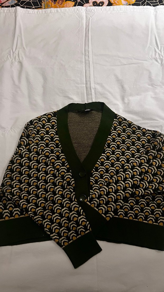 Düğmeli Desenli Yeşil Kadın Yelek - Görsel 2