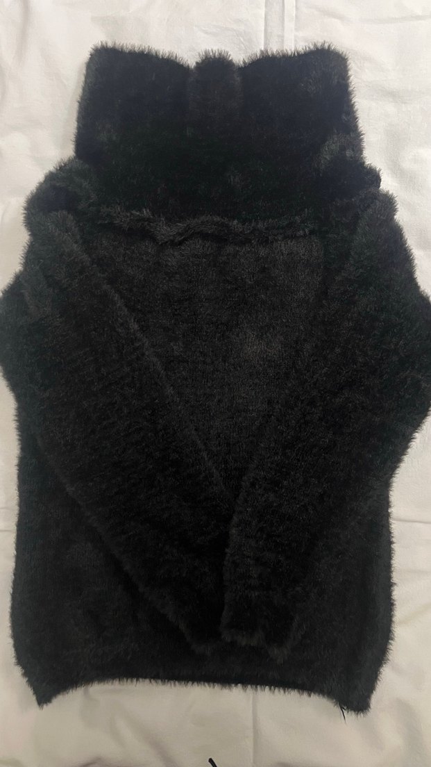 Kürklü Siyah Kadın Kazak - Görsel 2