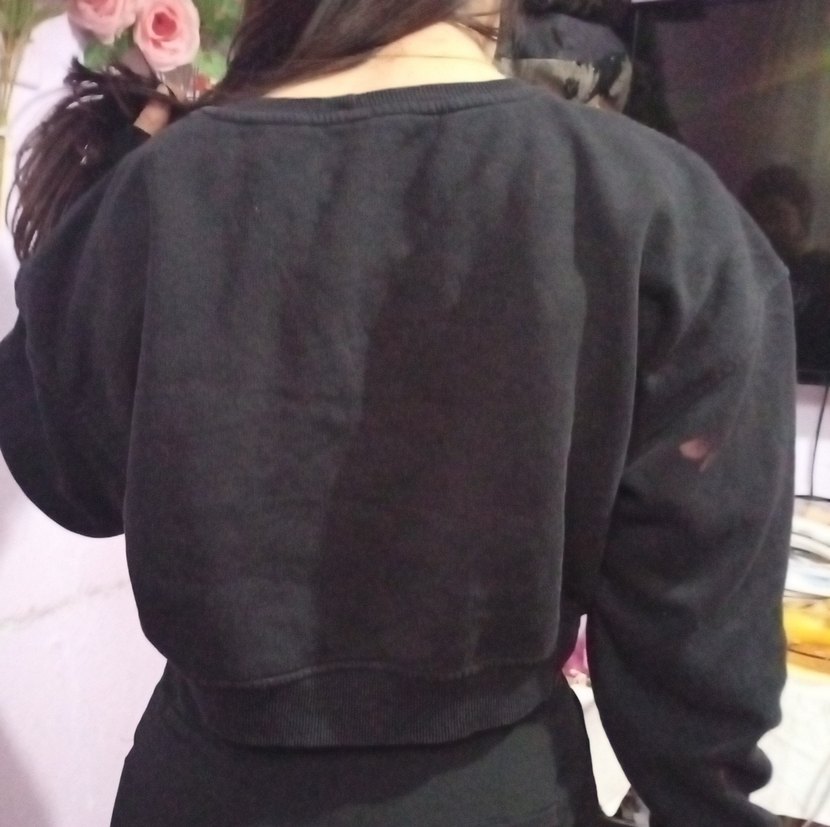 Siyah New York Baskılı Crop Sweatshirt - Görsel 2