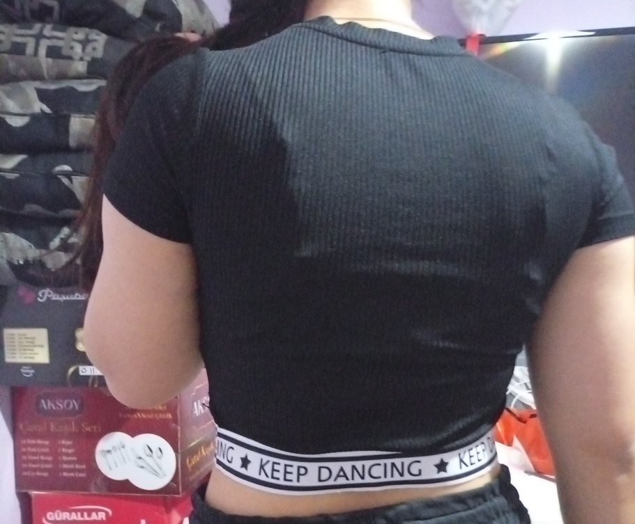 Baskılı Siyah Kısa Crop Top - Görsel 2