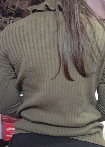 Kadın Haki Boğazlı Triko Kazak - Görsel 2