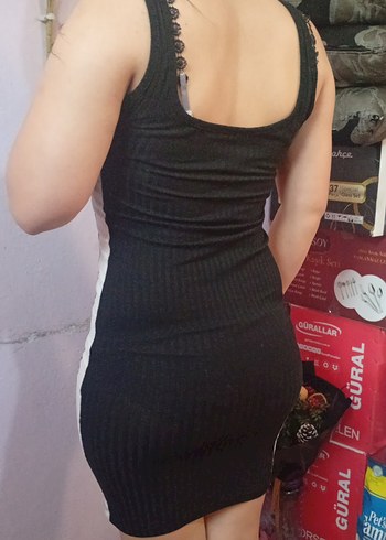 Siyah Fitilli Midi Kalem Elbise - Görsel 2