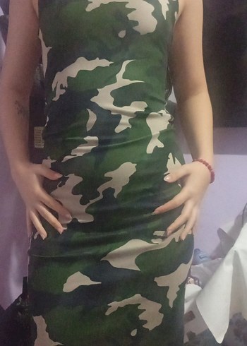 Kadın Kamuflaj Desenli Midi Elbise - Görsel 2