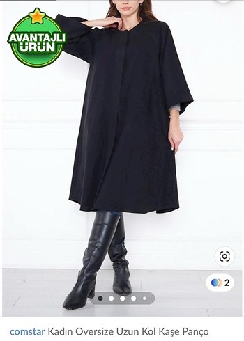 Düğmeli Siyah Midi Kadın Panço - Görsel 2