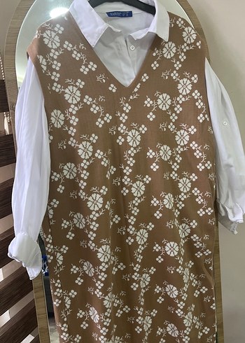 V Yaka Kahverengi Örgü Bohem Uzun Elbise ve gömlek hediyeli - Görsel 2