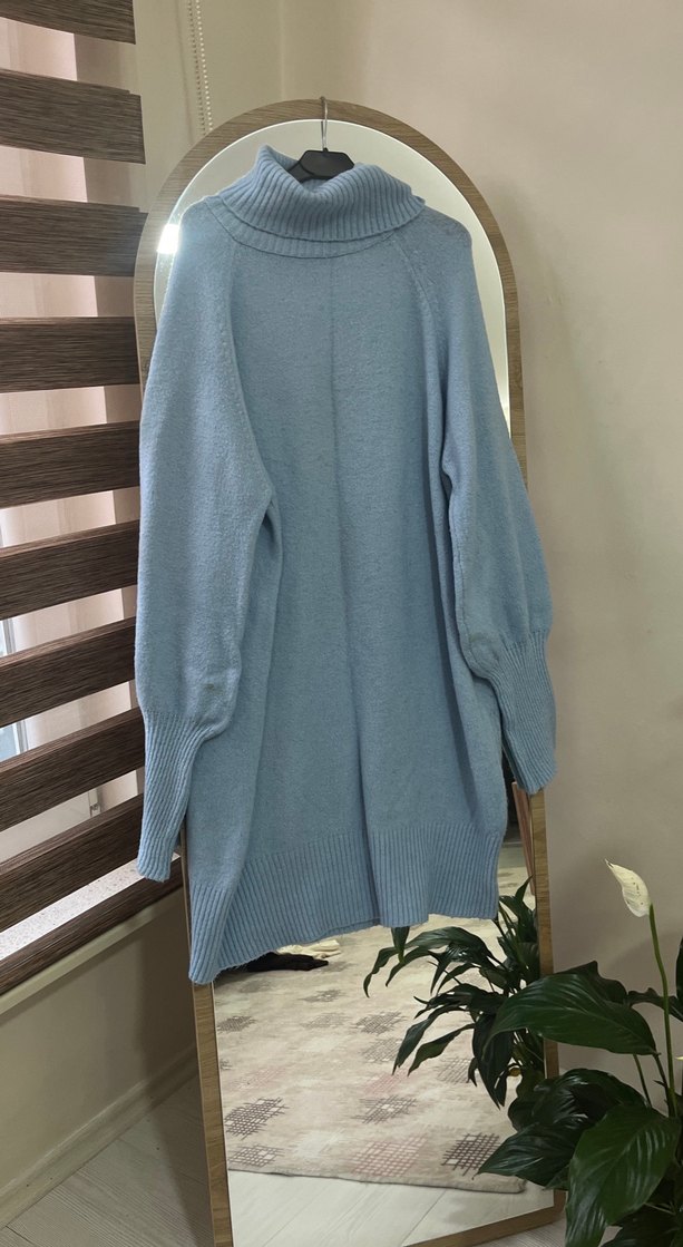 Mavi Triko Boğazlı Kadın Kazak - Görsel 2