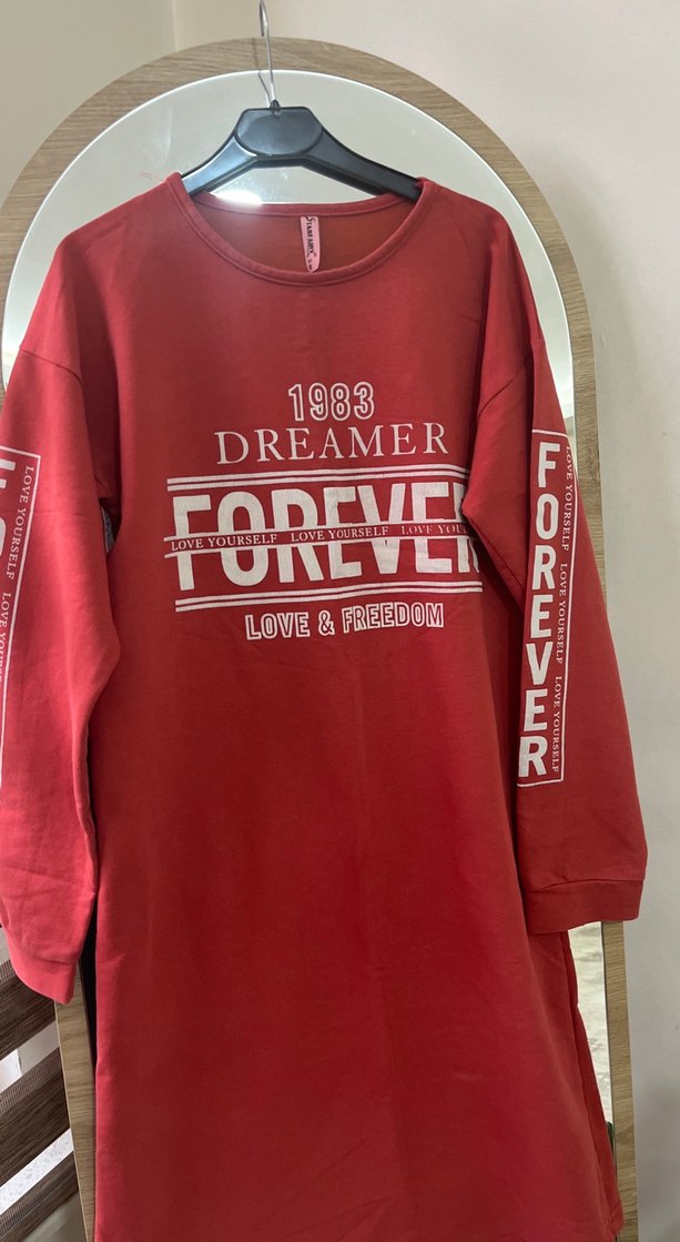 Kırmızı Uzun Kollu Baskılı Kadın Sweatshirt - Görsel 2