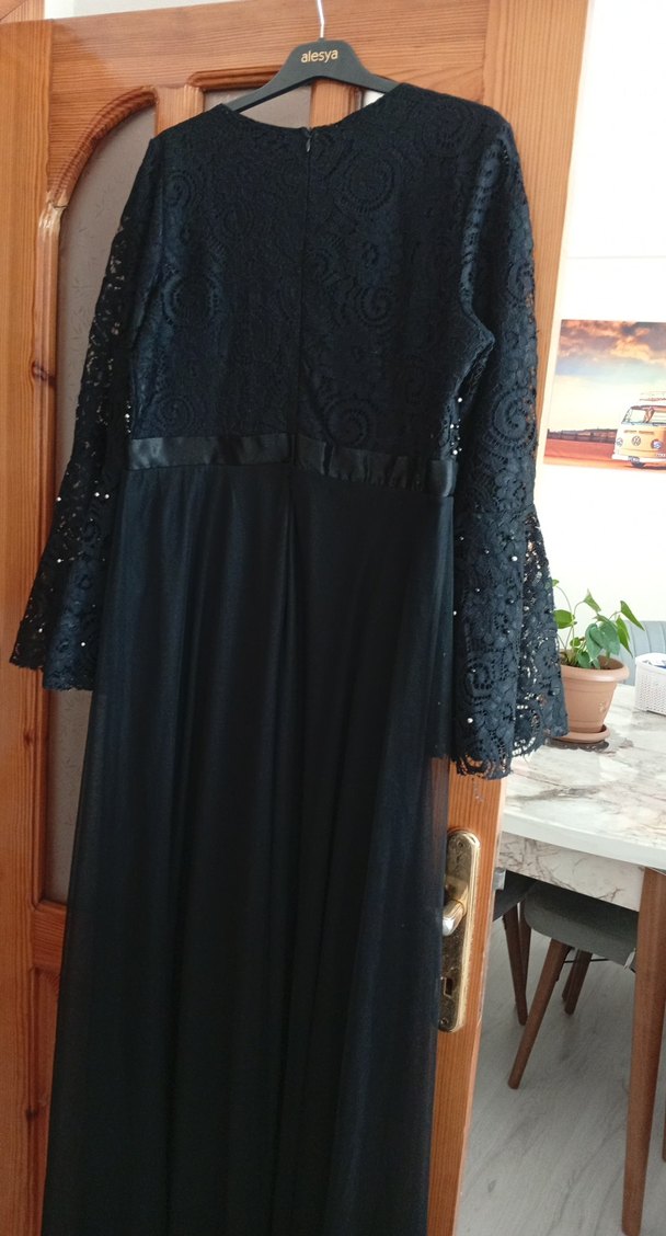 Siyah Uzun Kadın Abiye Elbise - Görsel 4