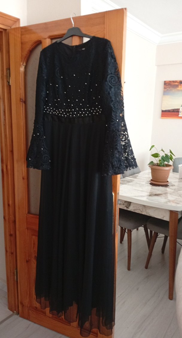 Siyah Uzun Kadın Abiye Elbise - Görsel 2