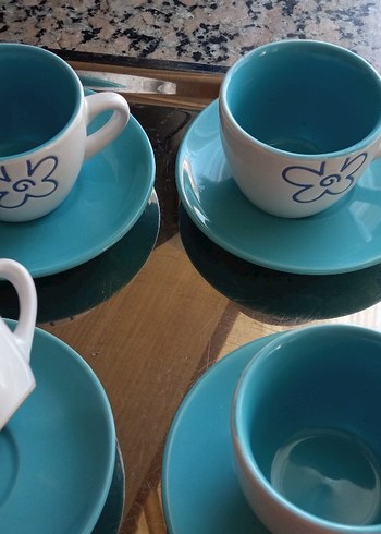 Mavi Çiçek Desenli Porselen Fincan Seti - Görsel 2