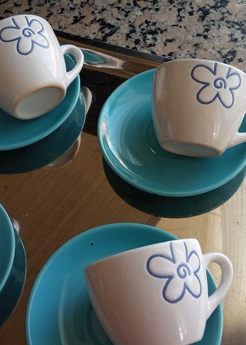 Mavi Çiçek Desenli Porselen Fincan Seti - Görsel 3