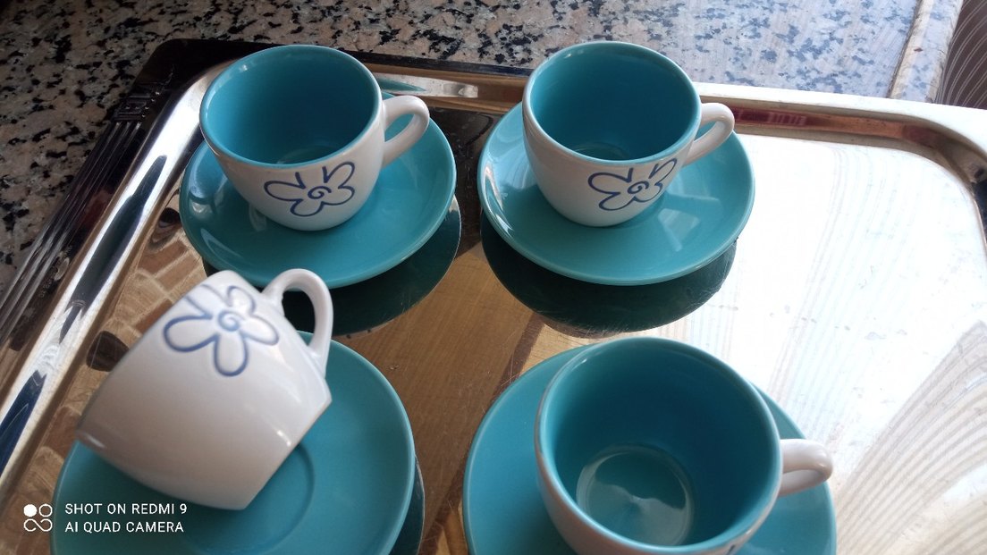 Mavi Çiçek Desenli Porselen Fincan Seti - Görsel 2