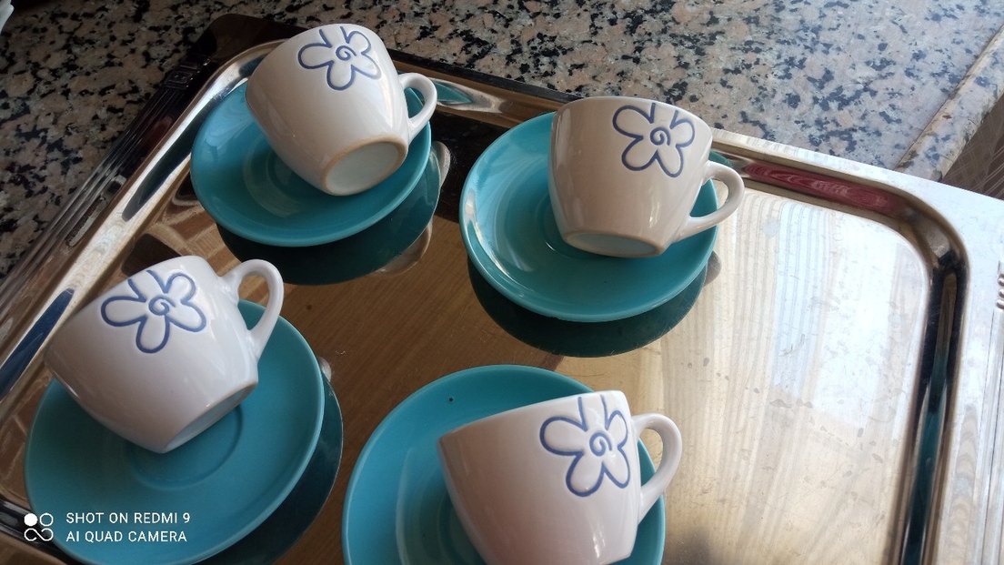 Mavi Çiçek Desenli Porselen Fincan Seti - Görsel 3