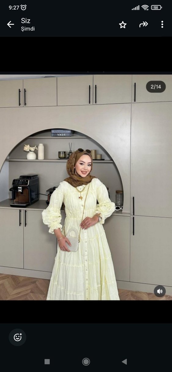 limon sarısı Uzun Kol Bohem Pamuk Elbise - Görsel 2