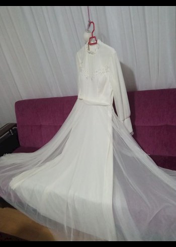 sünnet abiyesi Yüksek Yakalı Uzun krem abiye - Görsel 3