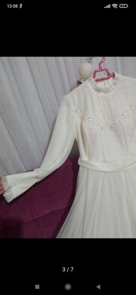 sünnet abiyesi Yüksek Yakalı Uzun krem abiye - Görsel 5