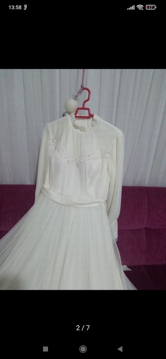 sünnet abiyesi Yüksek Yakalı Uzun krem abiye - Görsel 4