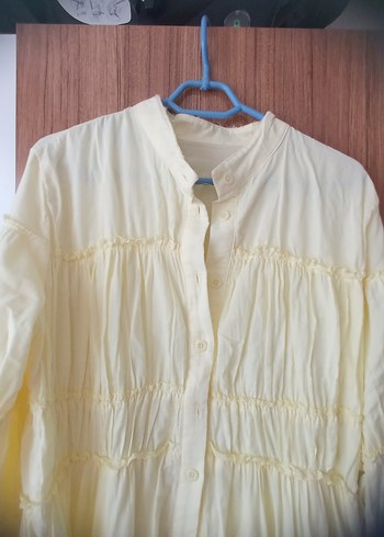 Uzun Kollu Sarı Keten Pilili Bohem Elbise - Görsel 7