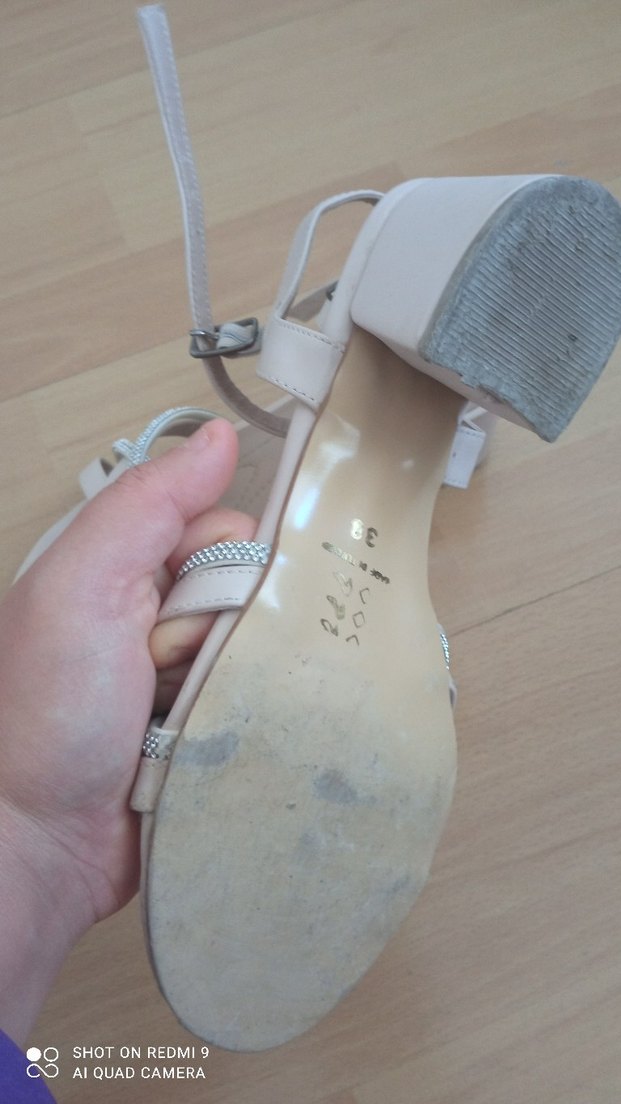 bej gri taşlı Blok Topuklu Kadın Abiye Ayakkabı 3 cm topk - Görsel 4