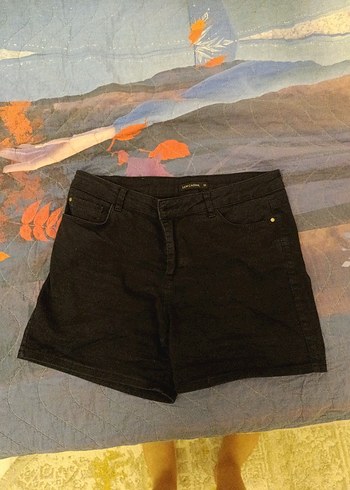 Kadın Siyah Loose Fit Mini Denim Şort