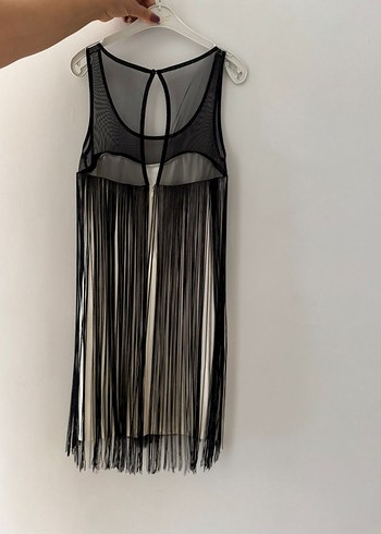 Püsküllü Siyah Mini Gece Elbisesi - Görsel 2