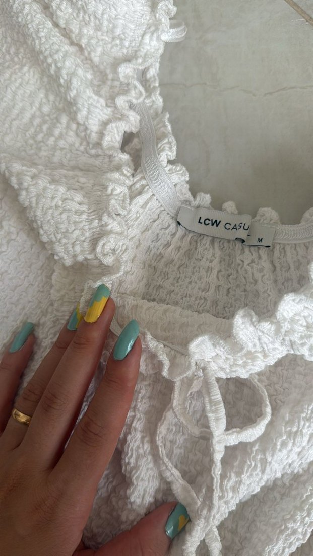 Bohem Beyaz Keten Örgü Bluz - Görsel 2