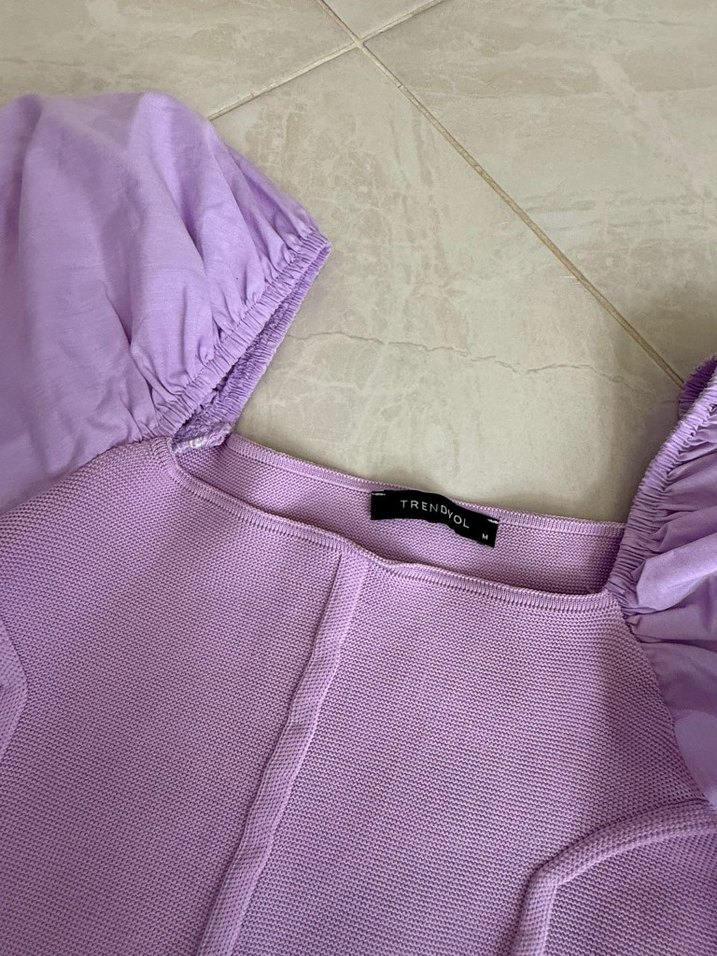 Mor kısa Kollu Düğmeli Kadın Bluz - Görsel 2