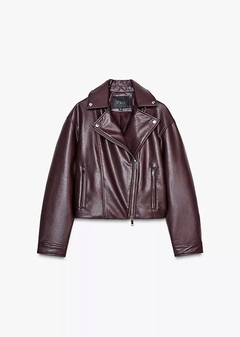 Bordo Deri Biker Ceket