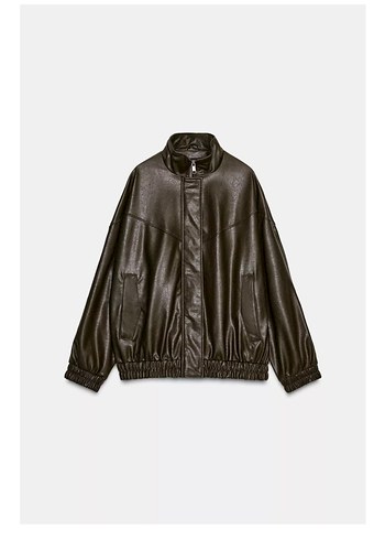 Kahverengi Deri Kadın Ceket - Görsel 6