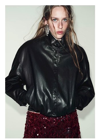 Düğmeli Siyah Deri Kadın Mont - Görsel 8